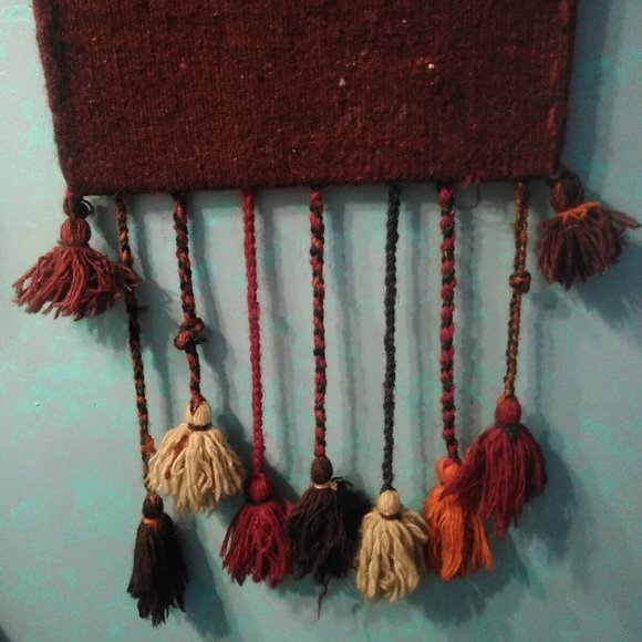 MCM Wool Tribal Tassel Afghan Carpet/Salt Bag Boho Hippie Tapestry Wall Decor - Picture 3 of 6